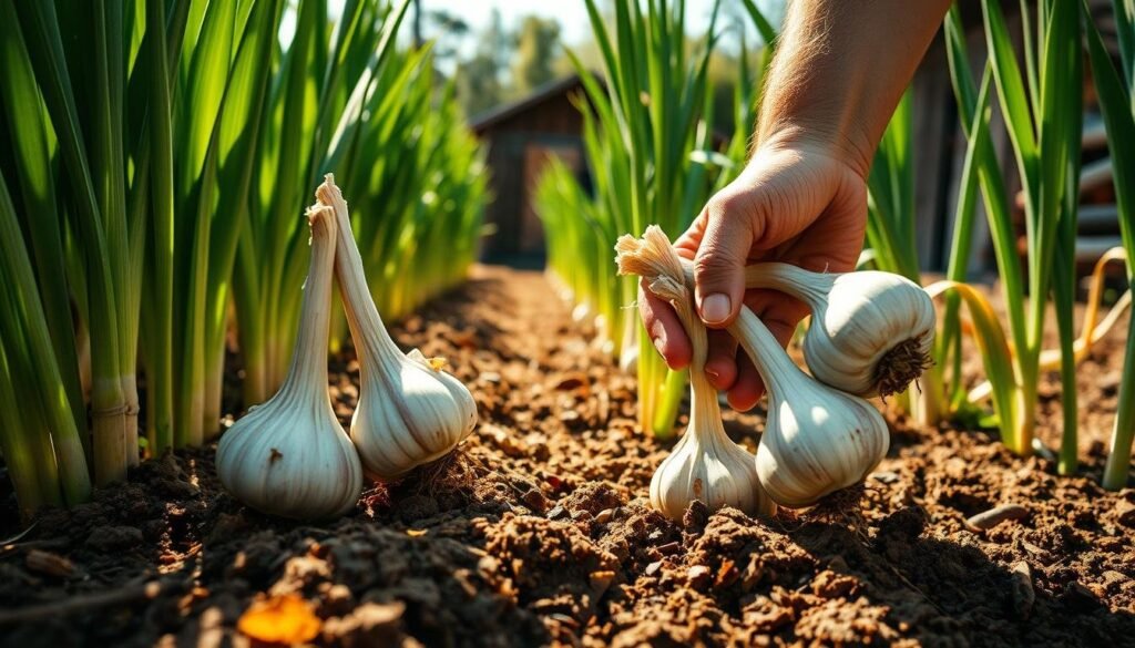 harvesting garlic