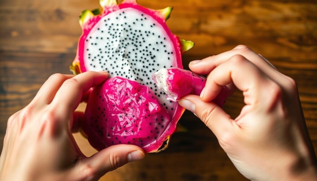 preparing dragon fruit skin